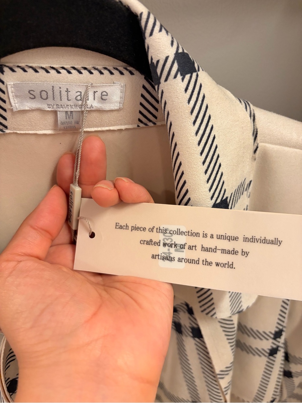 Solitaire Cream and Navy Plaid Open Front Coatigan - Picture 5 of 10